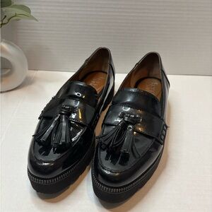 Franco Sarto Black Patent Leather Tassel Loafers